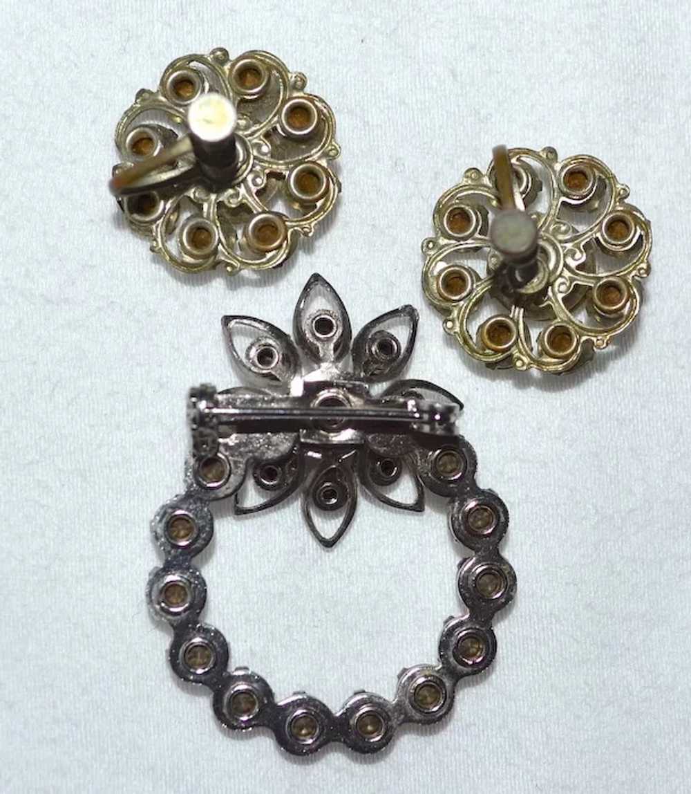 Darling Rhinestone Earrings & Matching Flower Bro… - image 4