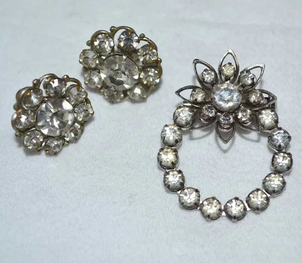 Darling Rhinestone Earrings & Matching Flower Bro… - image 5