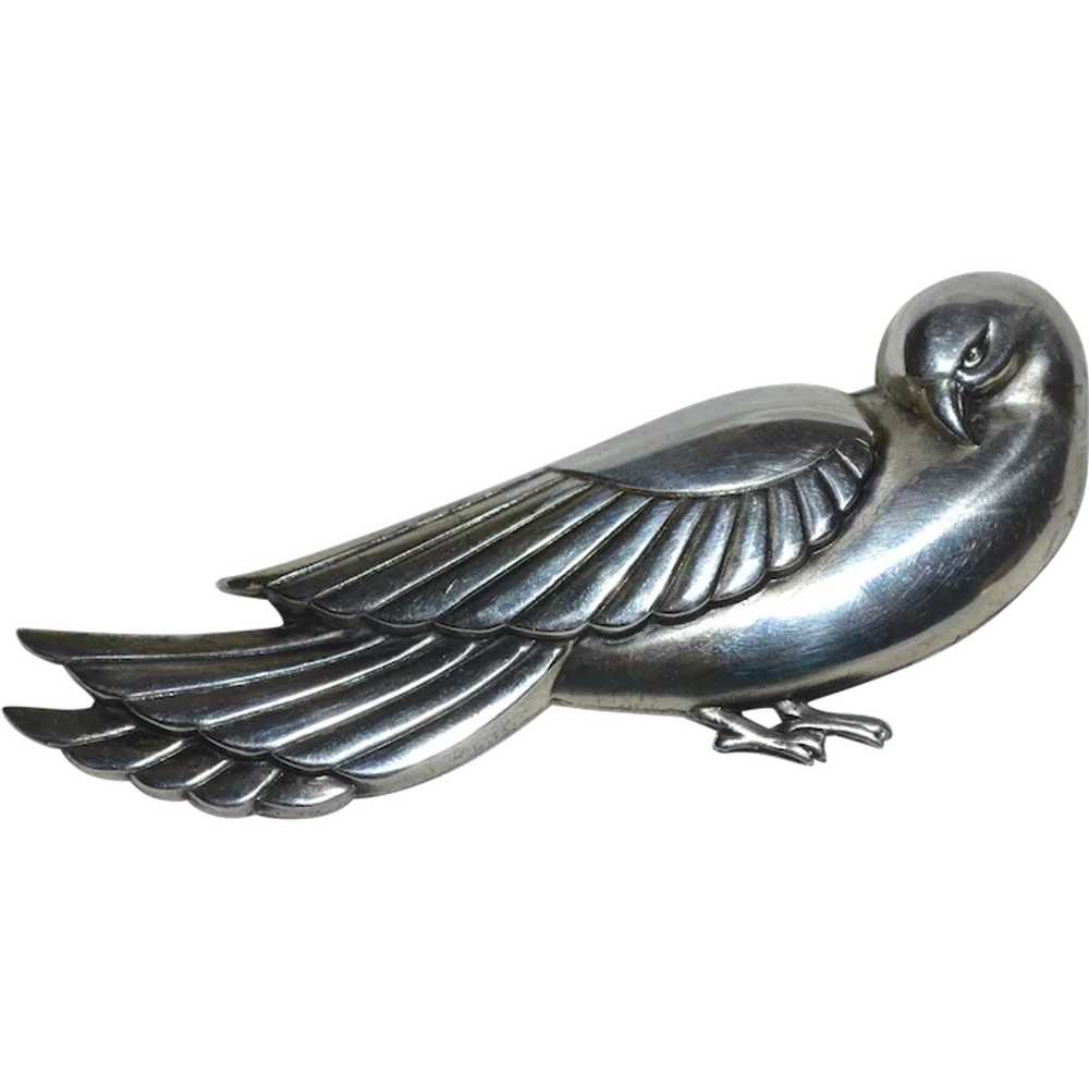 Rare 1940s Huge CORO STERLING Signed Dove Brooch/… - image 1