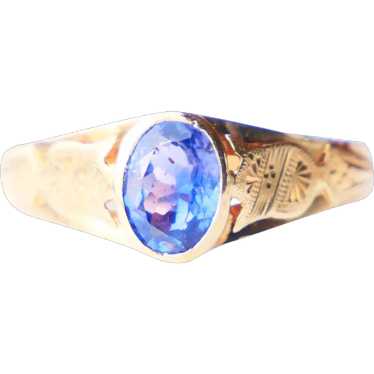 1916 Nordic Ring 1ct Bi-color natural Sapphire Bl… - image 1