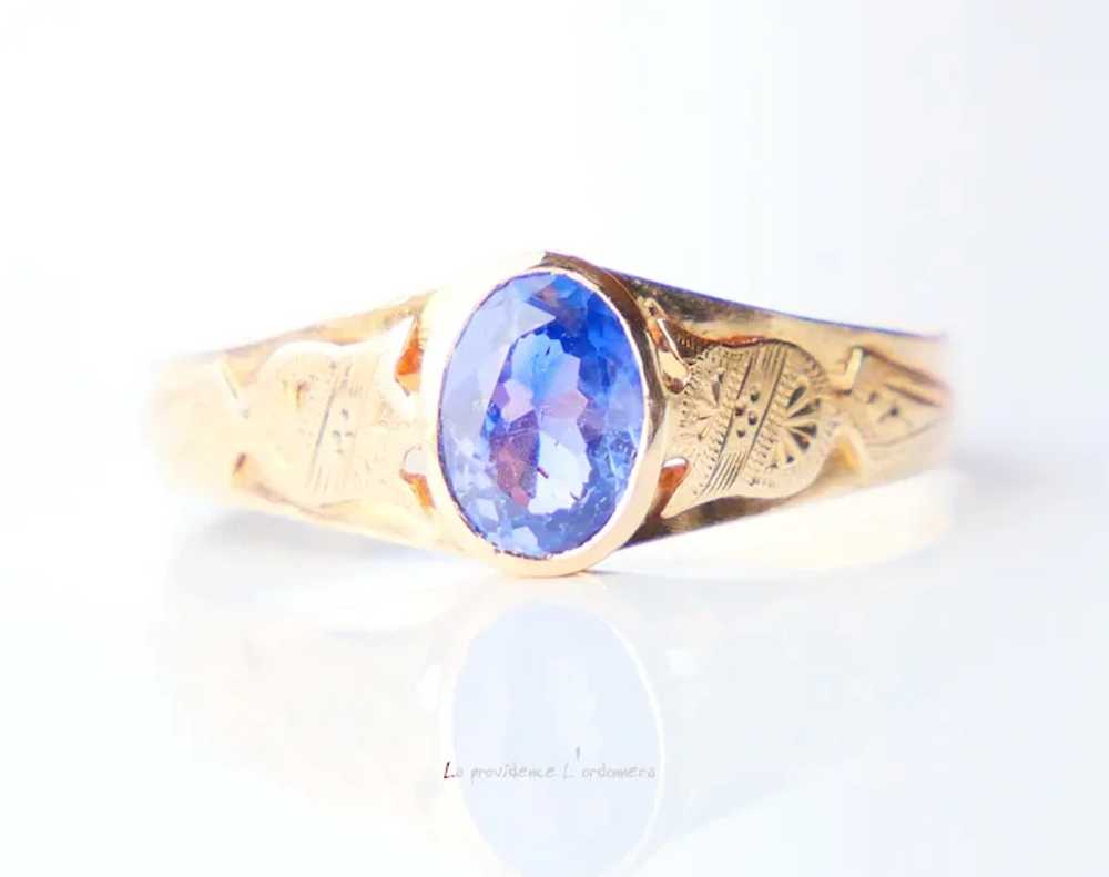 1916 Nordic Ring 1ct Bi-color natural Sapphire Bl… - image 6