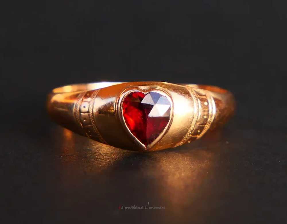 1916 Nordic Ring Garnet solid 18K Gold Ø7.25US /1… - image 6