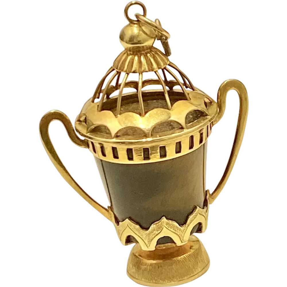 Big Urn Vintage Jeweled Charm 14K Gold & Tiger's … - image 1