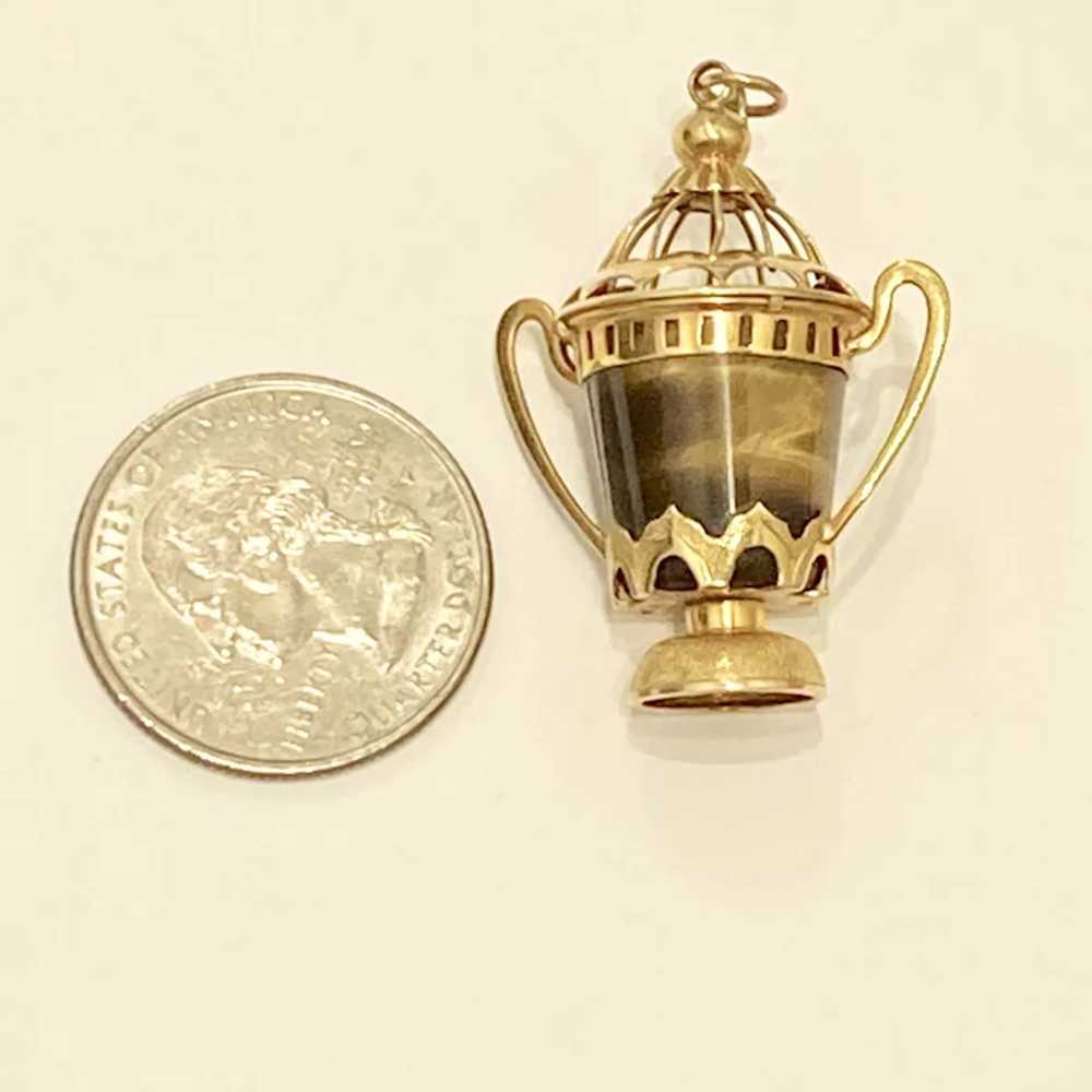 Big Urn Vintage Jeweled Charm 14K Gold & Tiger's … - image 2