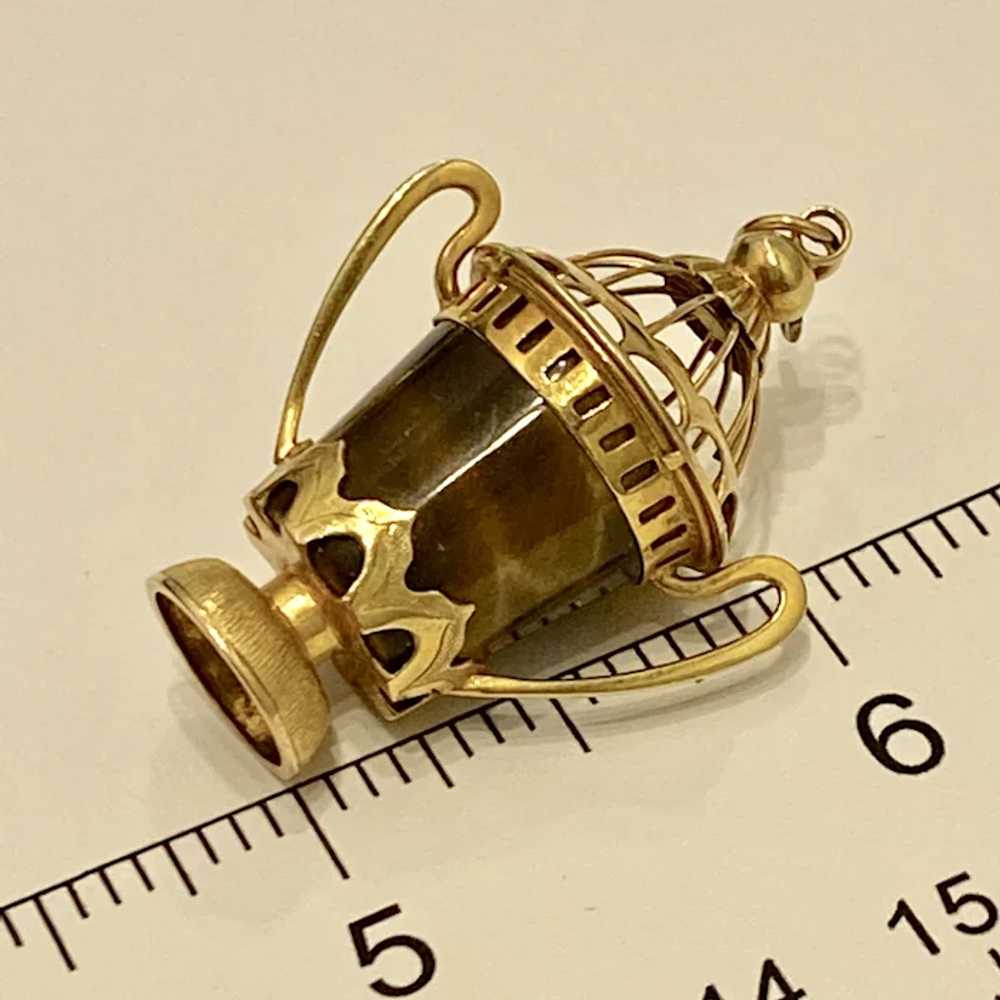 Big Urn Vintage Jeweled Charm 14K Gold & Tiger's … - image 3