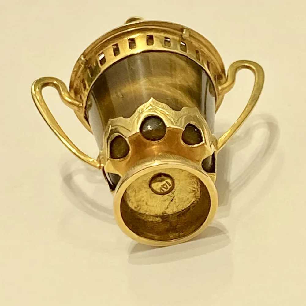 Big Urn Vintage Jeweled Charm 14K Gold & Tiger's … - image 5