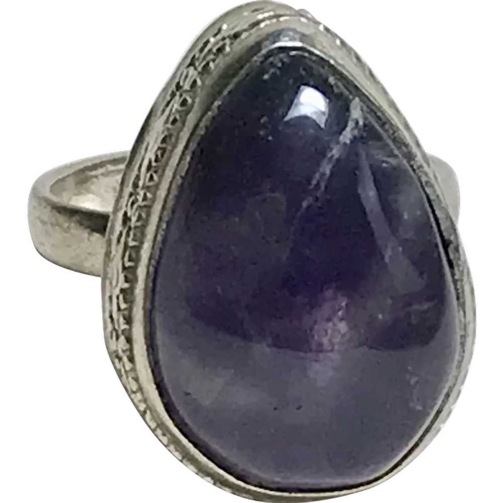 BIG Natural Amethyst Vintage Ring Sterling Silver… - image 1