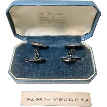 Vintage Cufflinks 9K Gold on Sterling Silver circ… - image 1