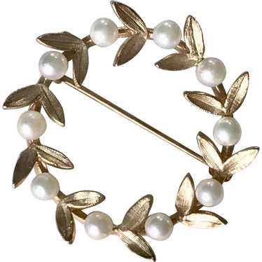 Laurel Wreath Vintage Brooch / Pin 14K Gold Cultu… - image 1