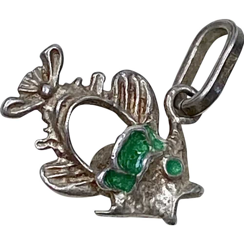 Fancy Green Enamel Fish Vintage Charm Sterling Si… - image 1