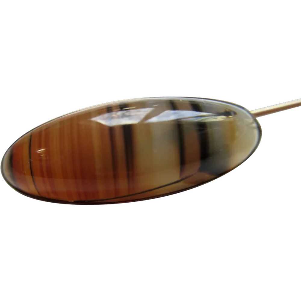 Vintage Banded Agate Stick Pin in gold fill - image 1