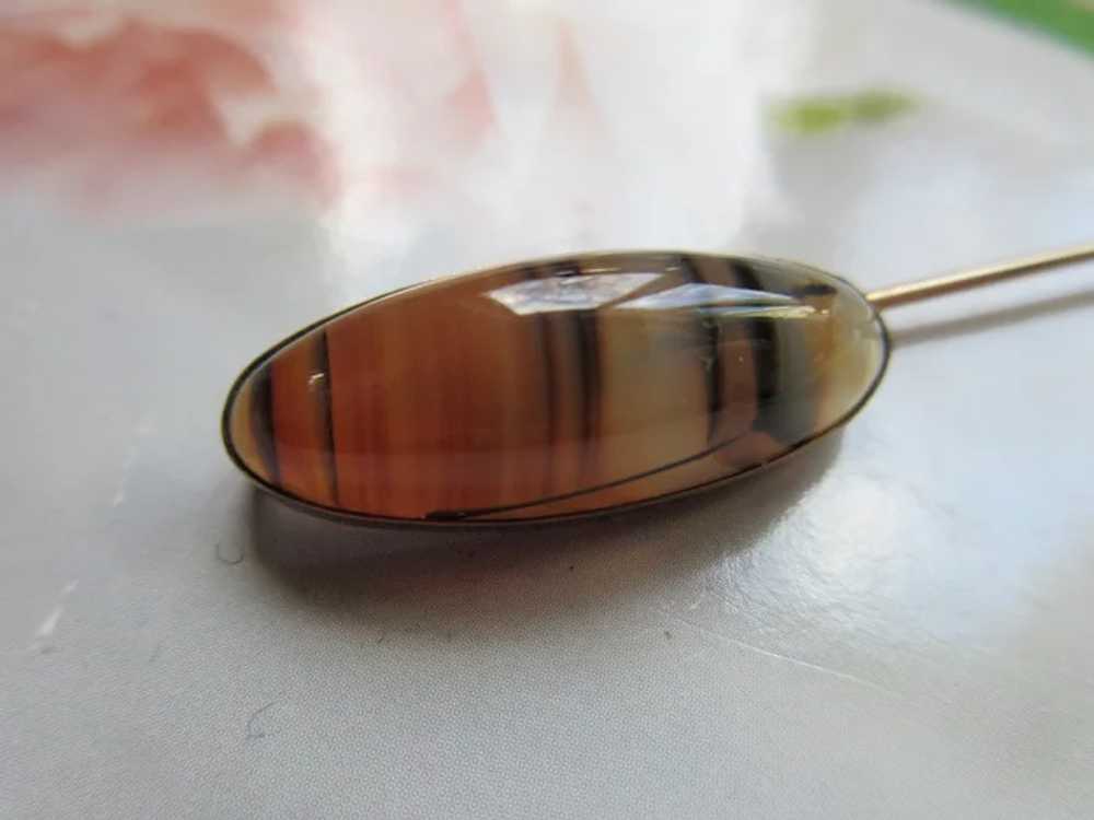 Vintage Banded Agate Stick Pin in gold fill - image 2