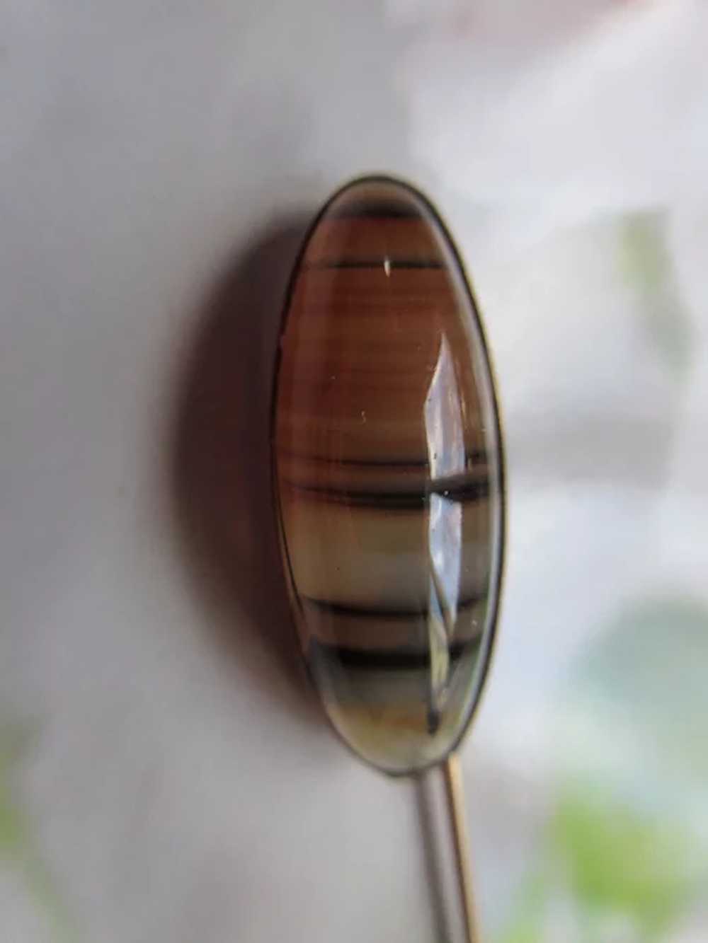 Vintage Banded Agate Stick Pin in gold fill - image 3