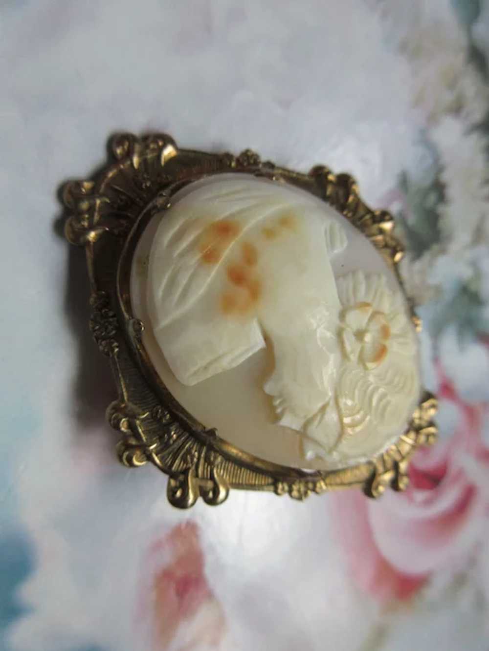 Vintage Carved Shell Cameo Brooch - image 2