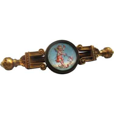 Victorian Antique 14K Enameled Cherub Lapel Pin