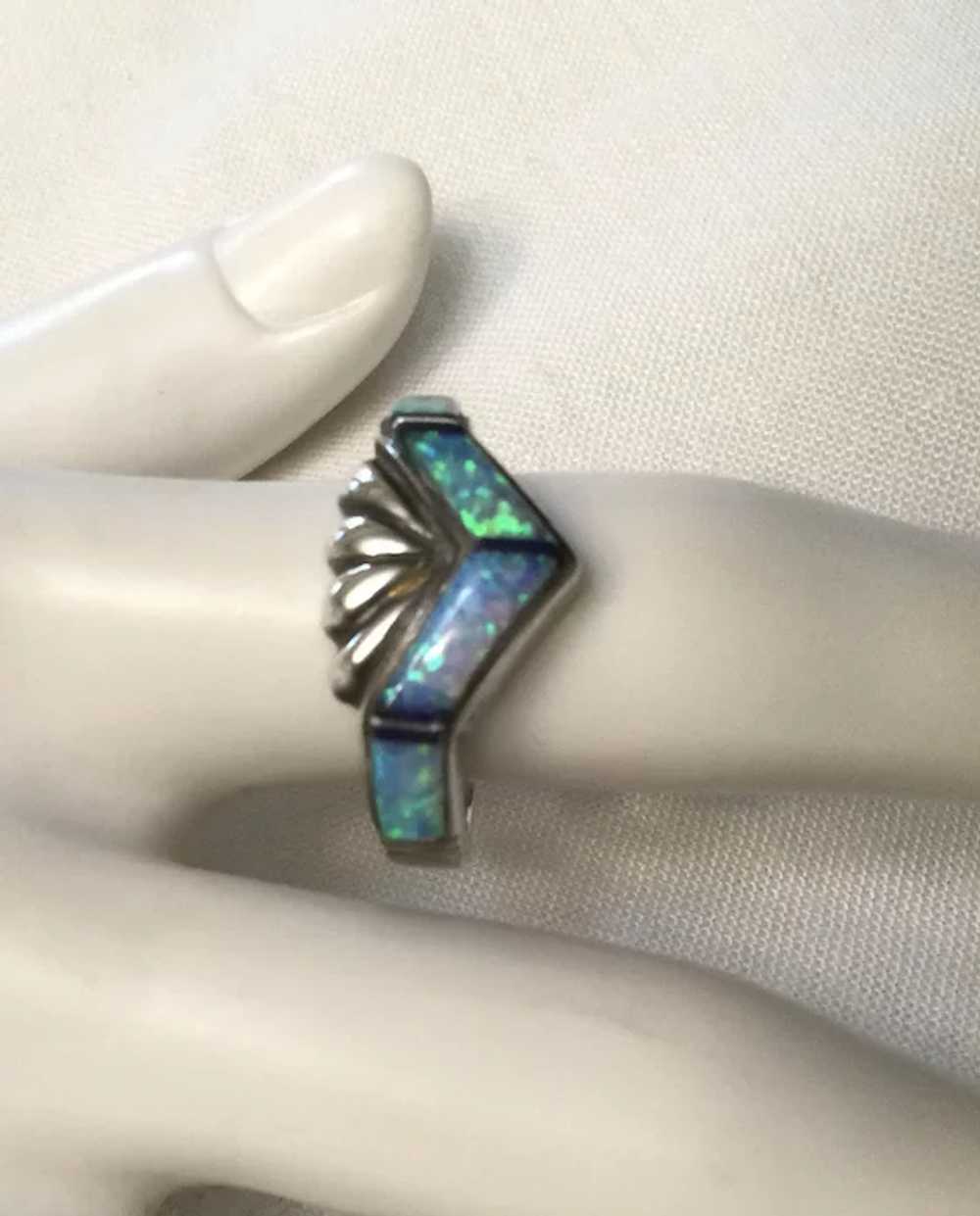 Gorgeous Sterling Ring with Opal Doublets Size 9 - image 2