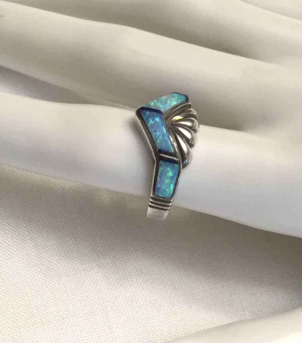 Gorgeous Sterling Ring with Opal Doublets Size 9 - image 3