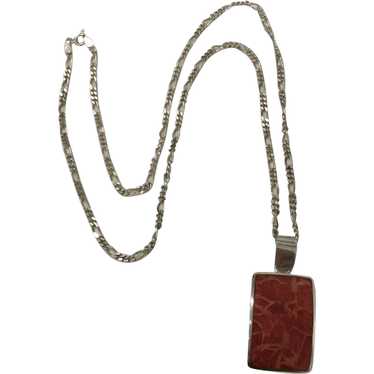 Sterling Silver Pendant Natural Stone Red Jasper … - image 1