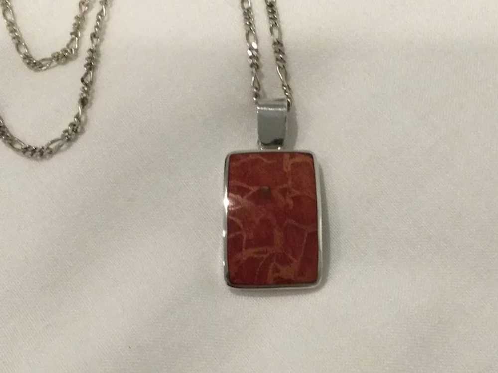 Sterling Silver Pendant Natural Stone Red Jasper … - image 2