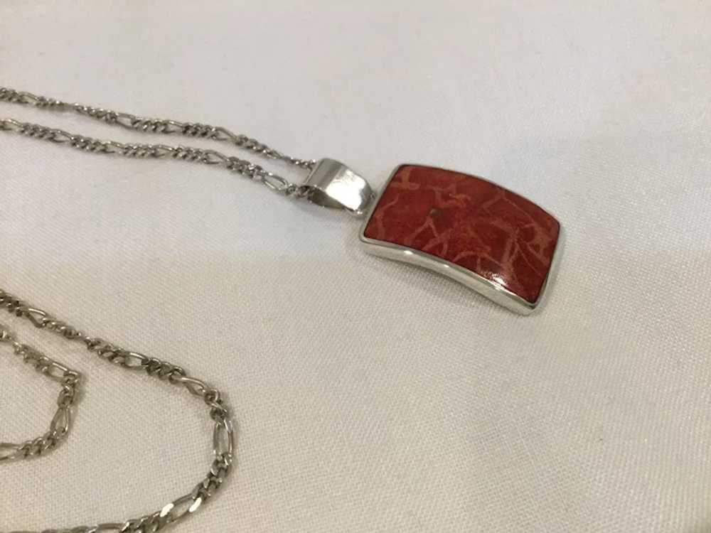 Sterling Silver Pendant Natural Stone Red Jasper … - image 4