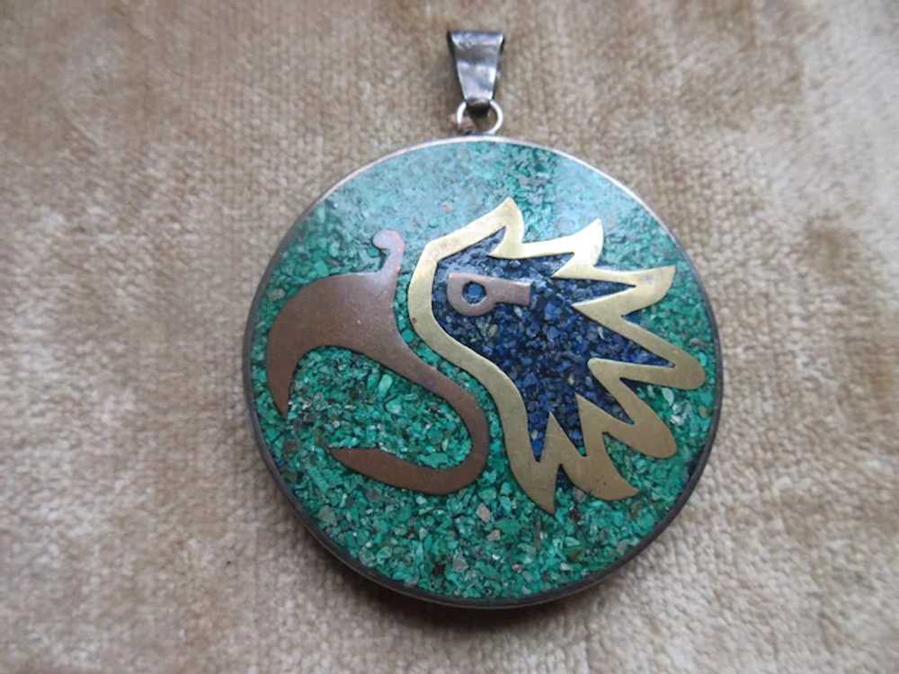 Vintage Mexican Mixed Metals Inlay Pendant - image 2