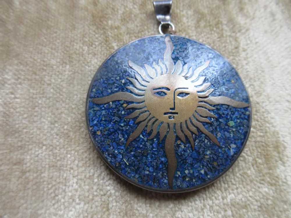 Vintage Mexican Mixed Metals Inlay Pendant - image 3