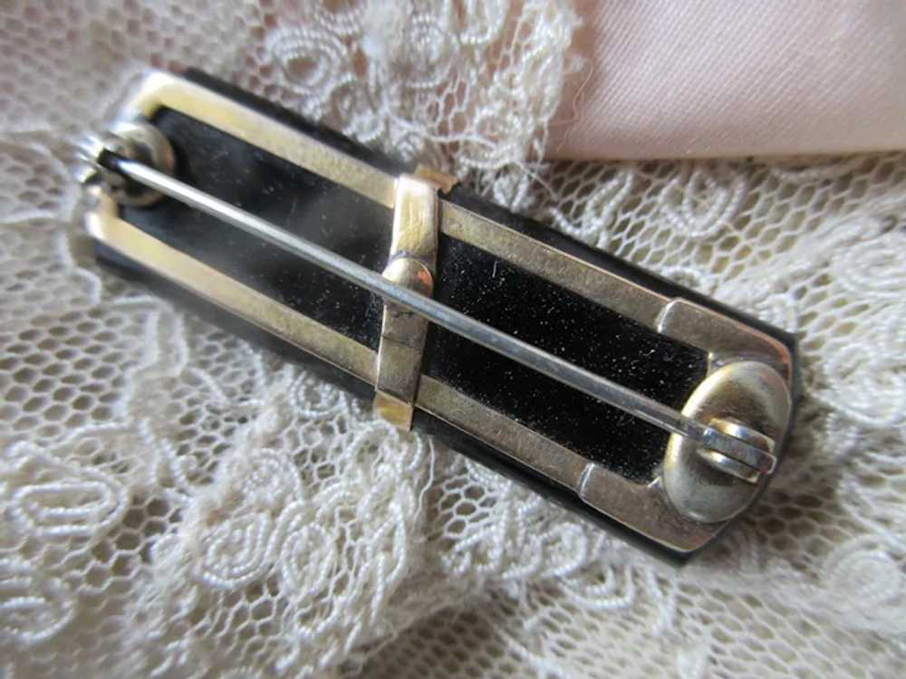 Victorian Antique 10K Black Onyx Seed Pearl Pin - image 5