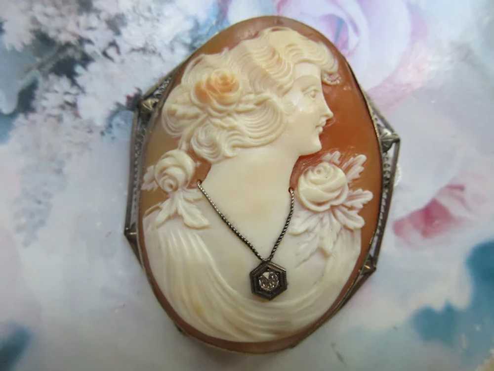 Vintage Deco 20s 30s Carved Shell Cameo Habille - image 2