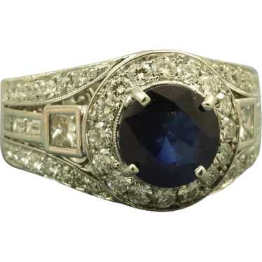 Estate 18K  5 CT Sapphire Diamond Ring