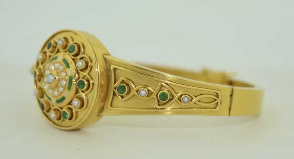 Victorian 15k Emerald, Enamel & Pearl  Bracelet - image 5