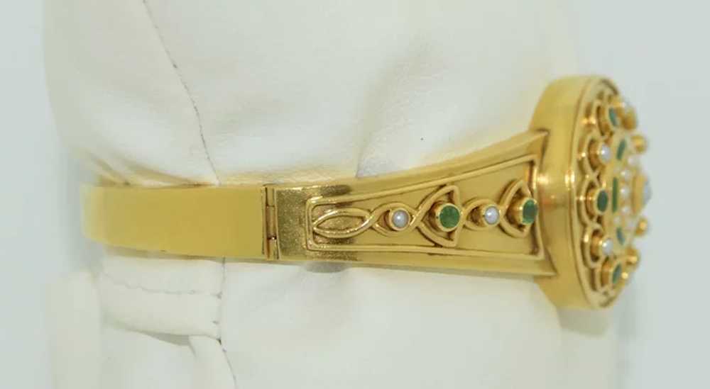 Victorian 15k Emerald, Enamel & Pearl  Bracelet - image 6