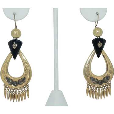 Victorian Mourning 14K Onyx Fringe Earrings - image 1