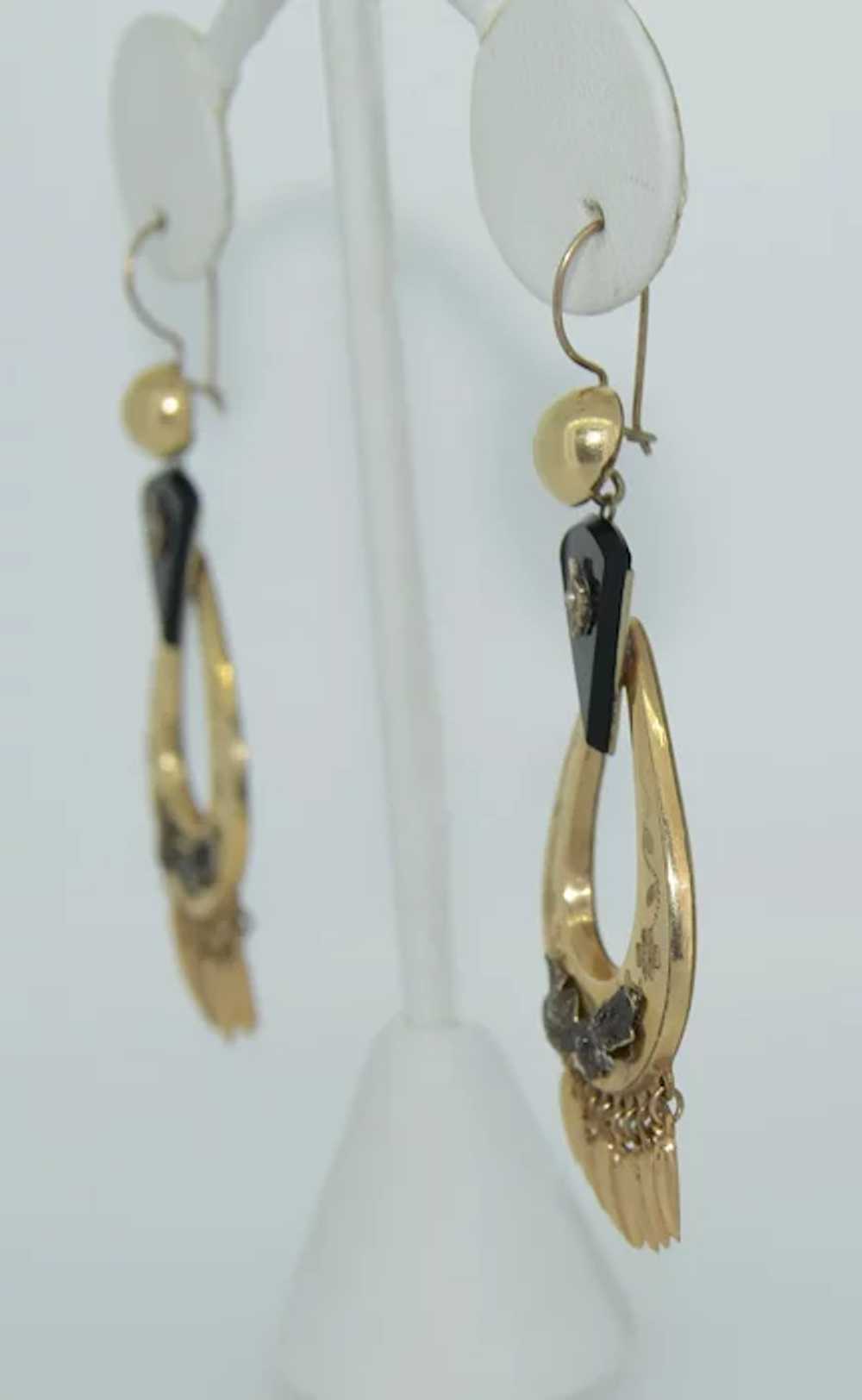 Victorian Mourning 14K Onyx Fringe Earrings - image 4