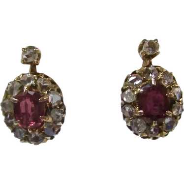 Antique Victorian Ruby & Diamond Earrings 14K