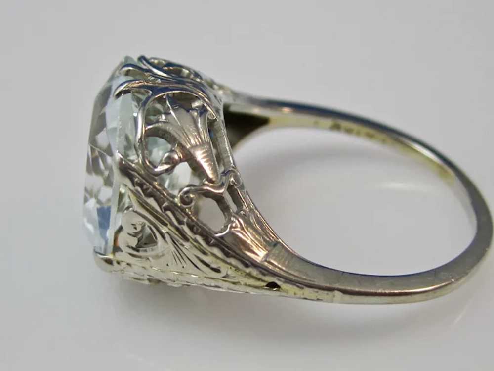 Antique Art Deco Aquamarine Birthstone Ring 18K - image 4