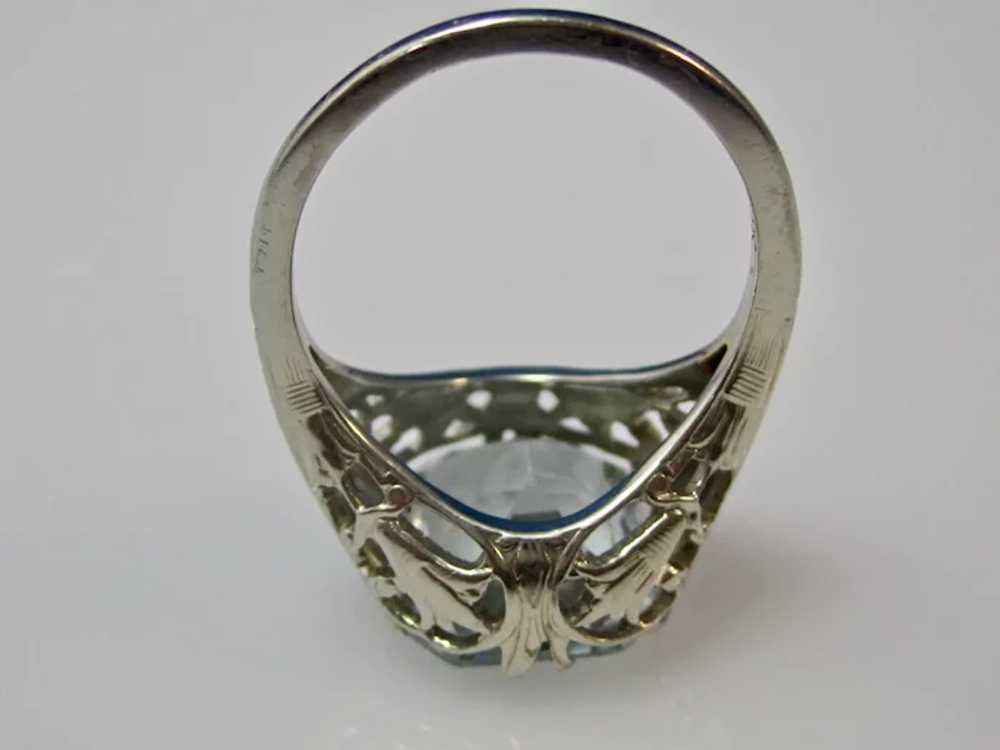 Antique Art Deco Aquamarine Birthstone Ring 18K - image 5