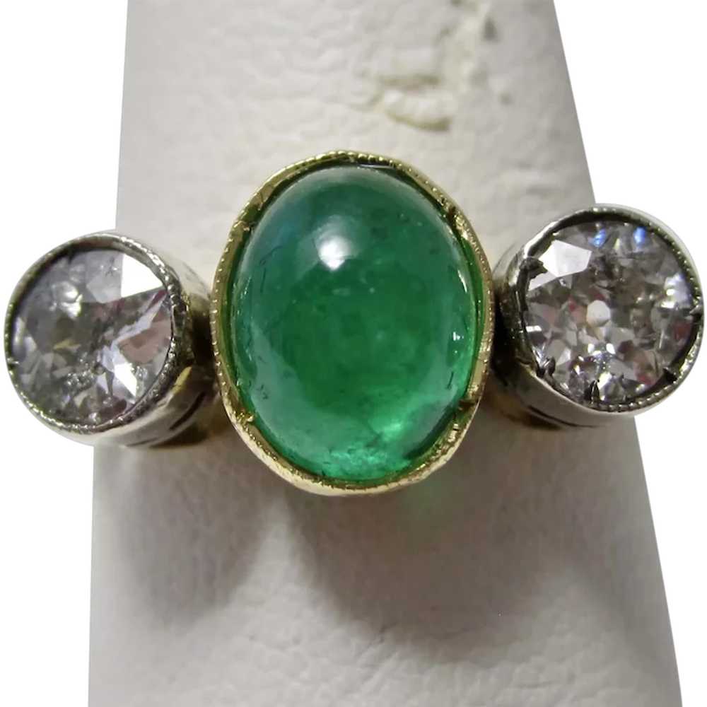 Vintage Estate Three Stone Emerald Diamond Weddin… - image 1