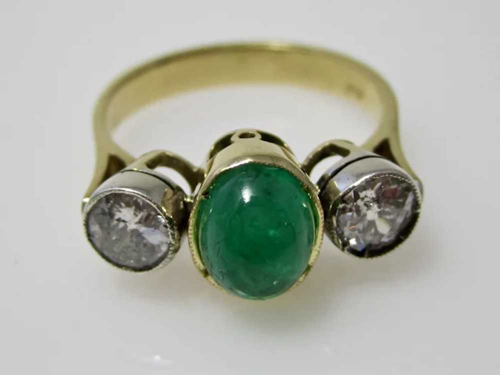 Vintage Estate Three Stone Emerald Diamond Weddin… - image 2