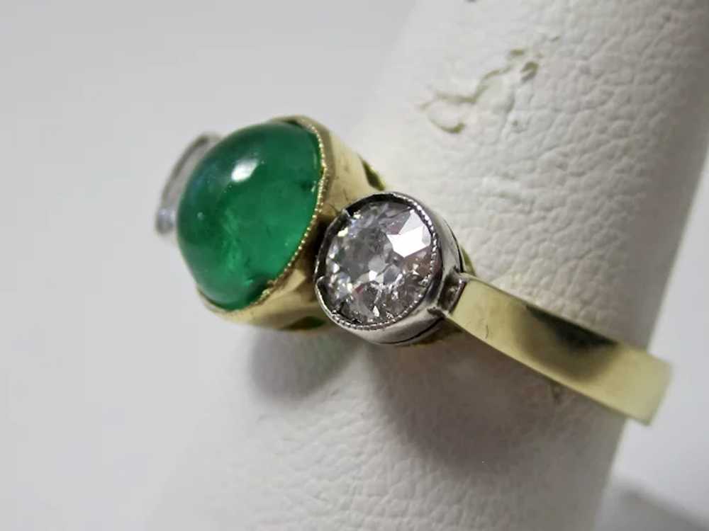 Vintage Estate Three Stone Emerald Diamond Weddin… - image 3