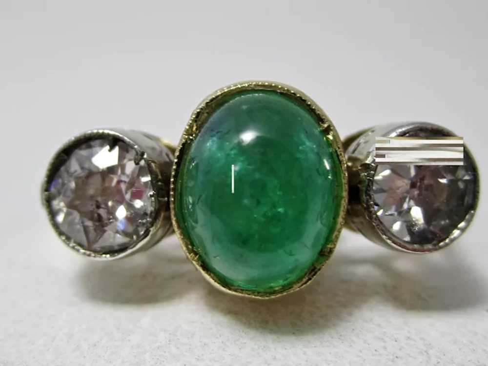 Vintage Estate Three Stone Emerald Diamond Weddin… - image 4