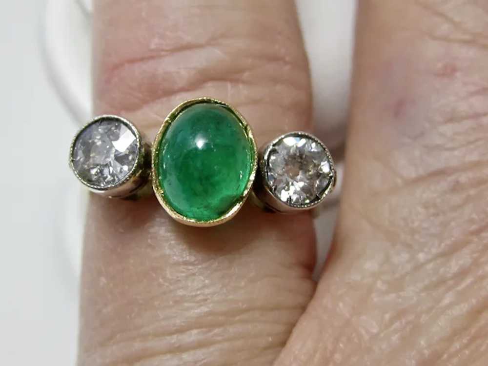 Vintage Estate Three Stone Emerald Diamond Weddin… - image 7