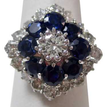 Vintage Estate Sapphire & Diamond Halo Ring 18K - image 1