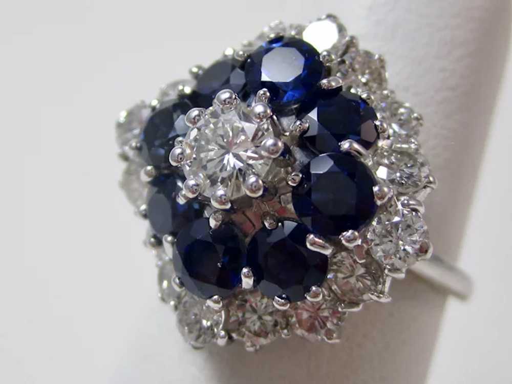Vintage Estate Sapphire & Diamond Halo Ring 18K - image 2