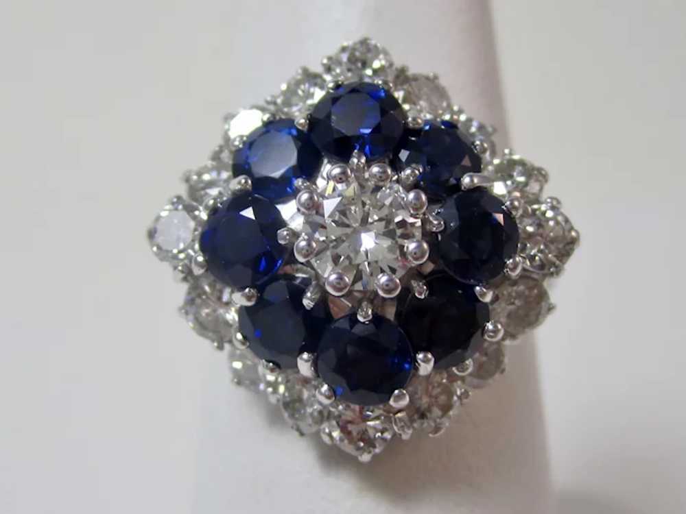 Vintage Estate Sapphire & Diamond Halo Ring 18K - image 3