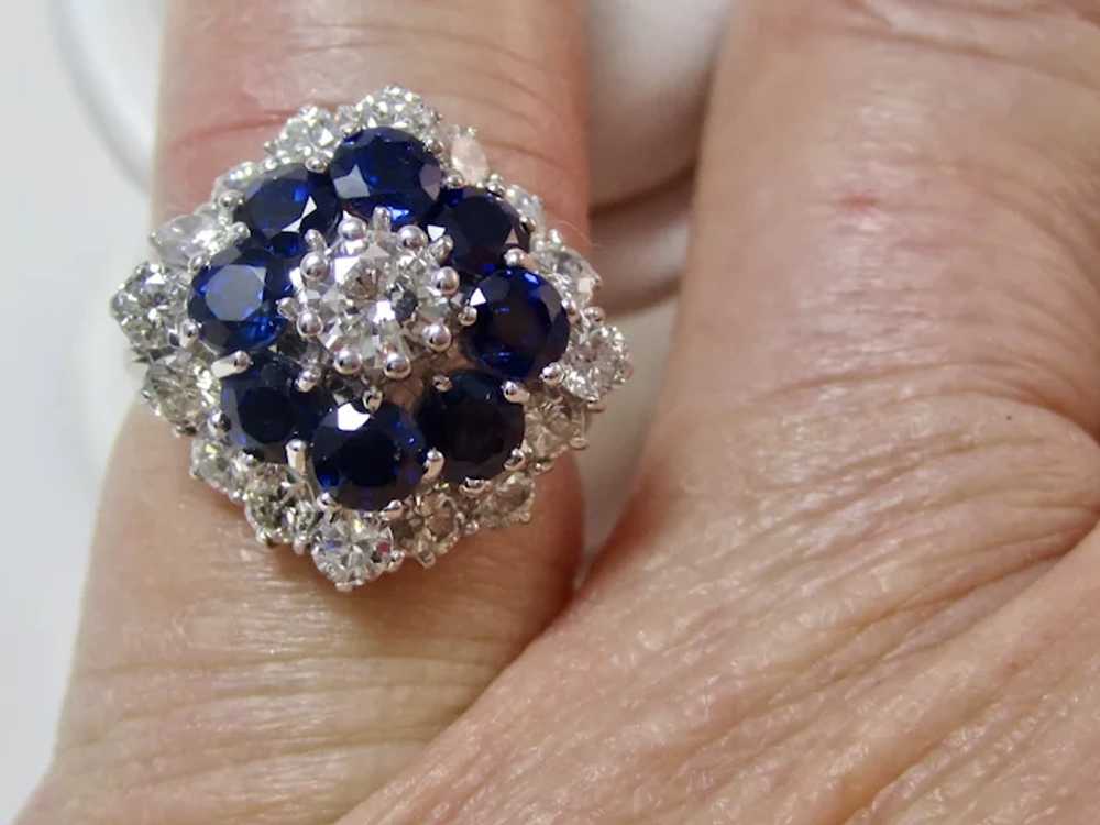 Vintage Estate Sapphire & Diamond Halo Ring 18K - image 4