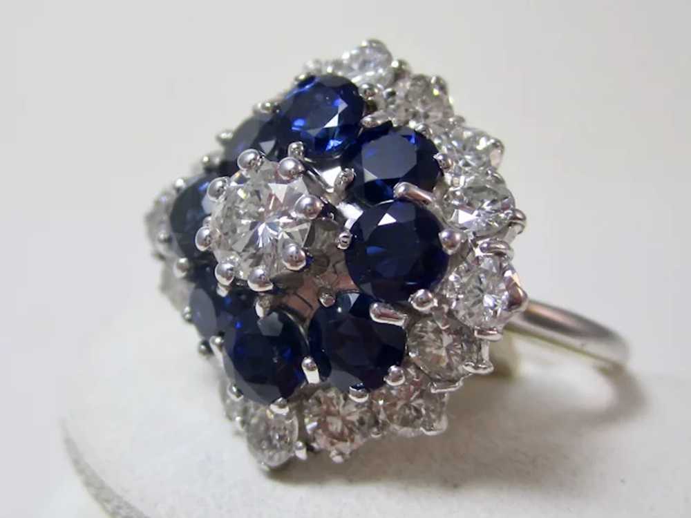 Vintage Estate Sapphire & Diamond Halo Ring 18K - image 5
