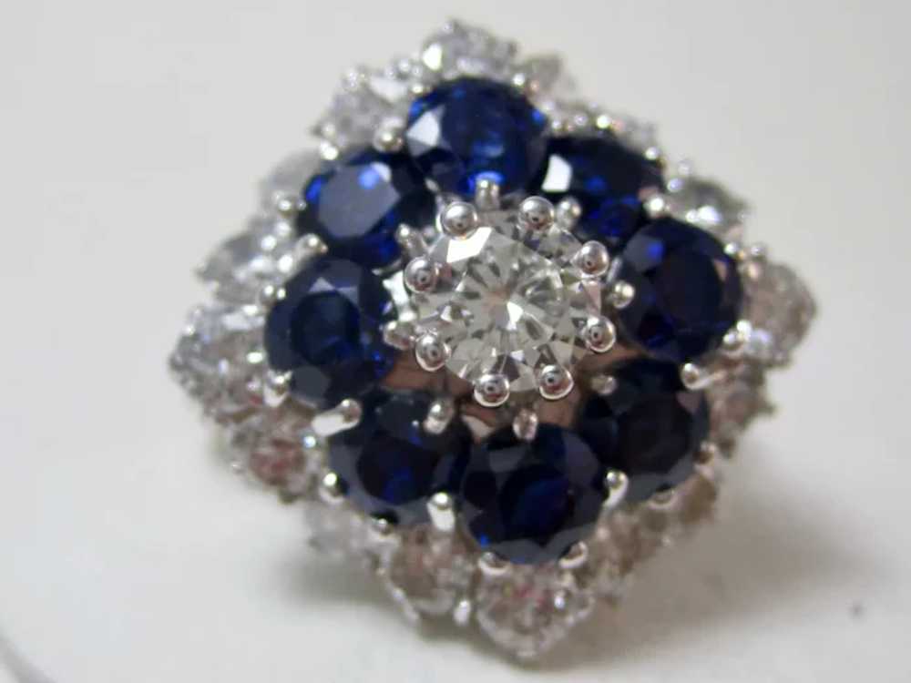 Vintage Estate Sapphire & Diamond Halo Ring 18K - image 6