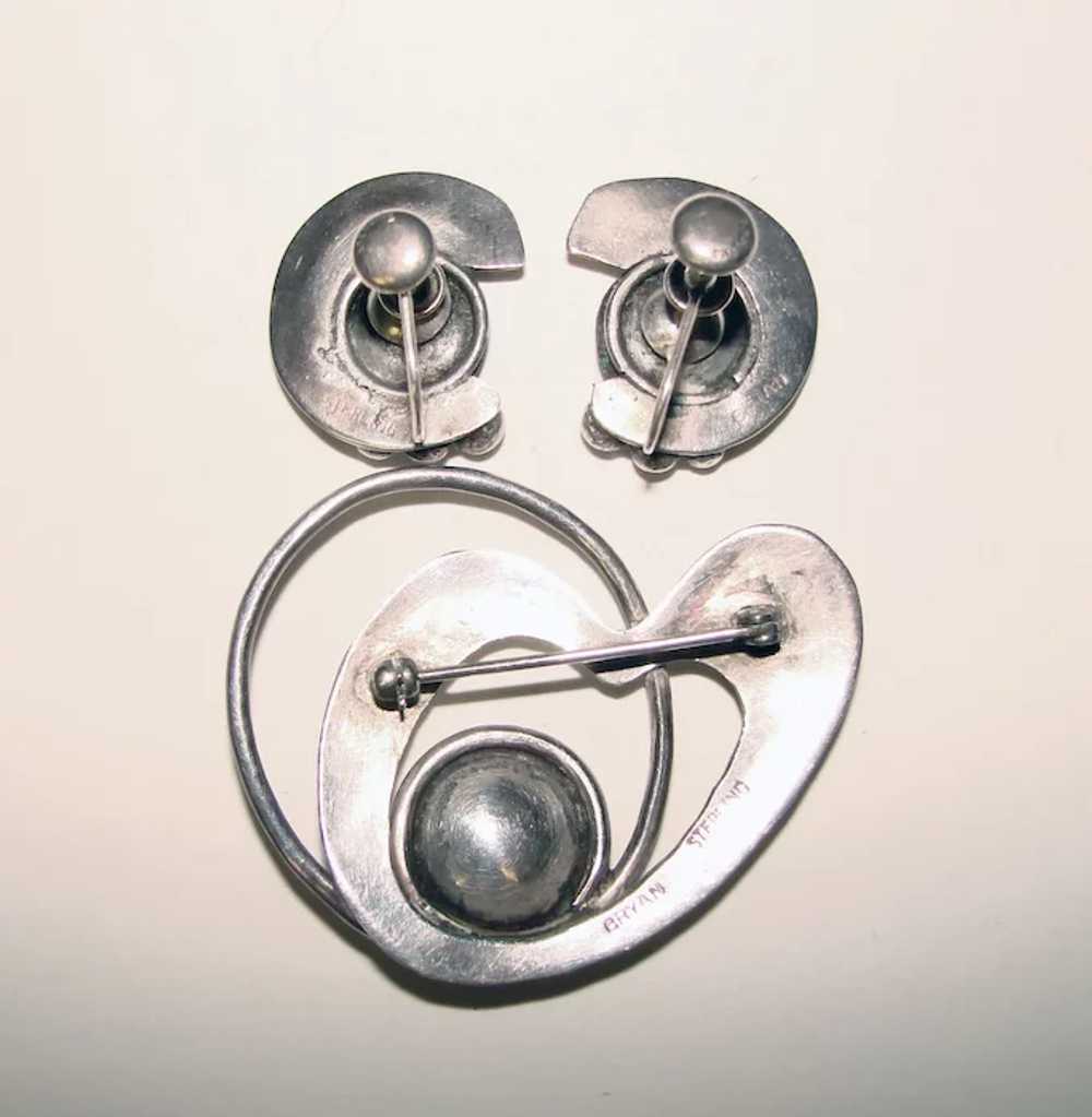 Fabulous Sterling BRYAN Modernist Enameled Brooch… - image 2