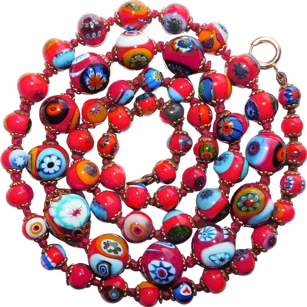Fabulous RED MILLEFIORI GLASS Beads Italian Vinta… - image 1