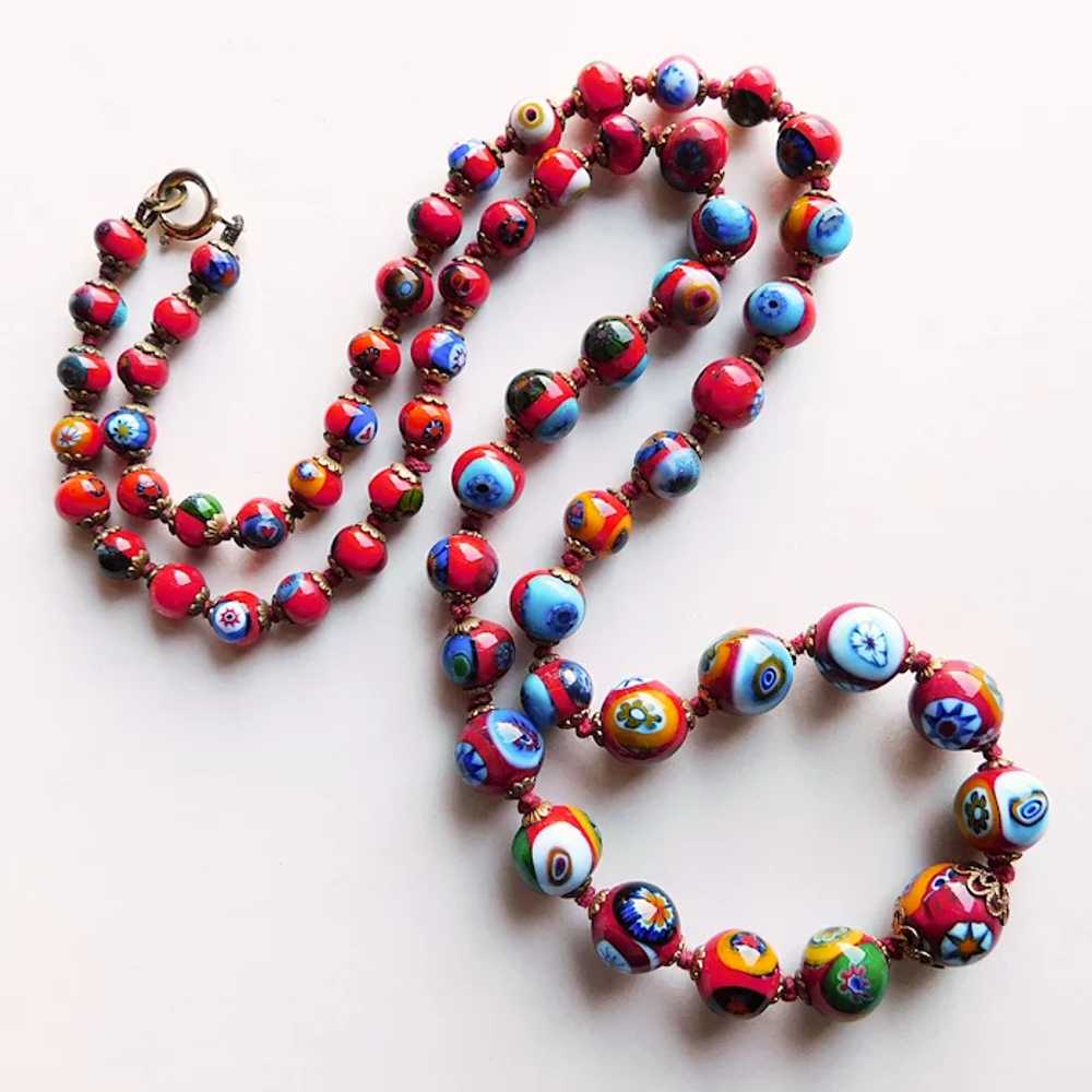 Fabulous RED MILLEFIORI GLASS Beads Italian Vinta… - image 2